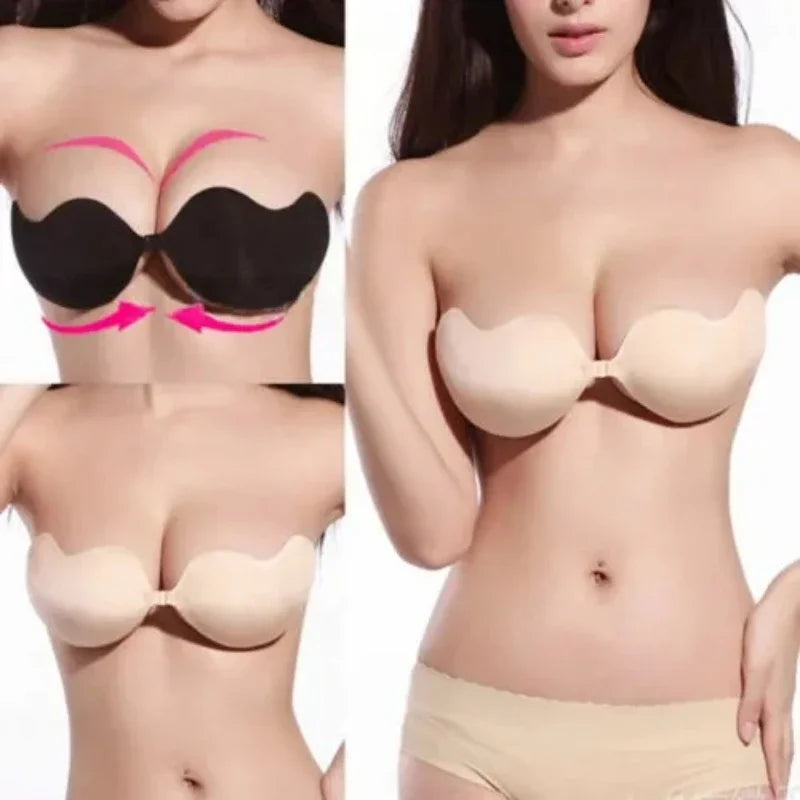 Strapless invisible push-up bra front view black