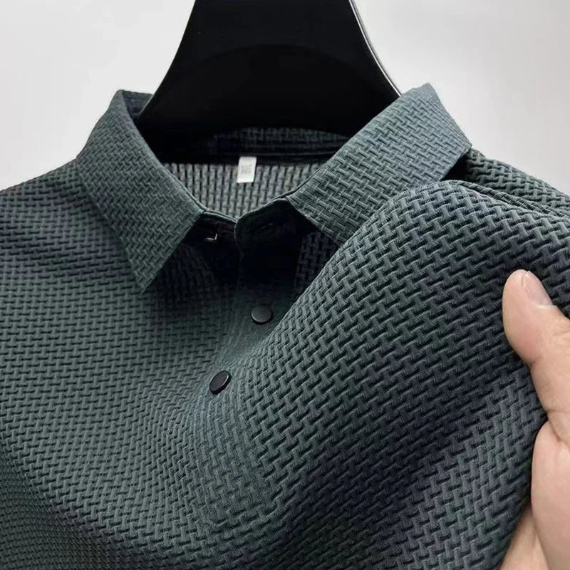 Bone print polo shirt front view green