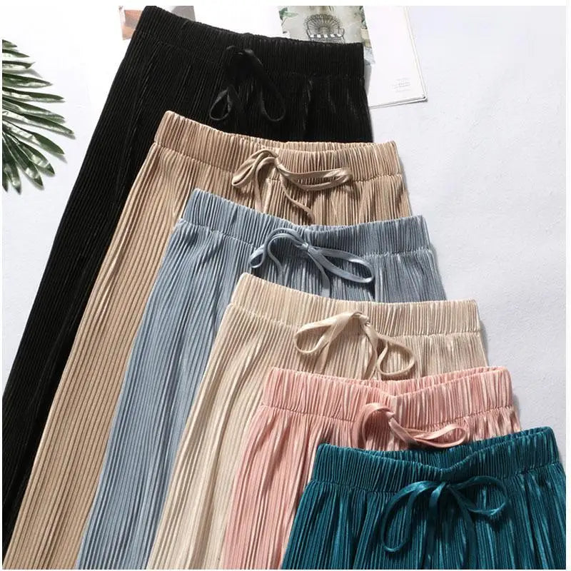 Wide leg ice silk pants color options flat lay