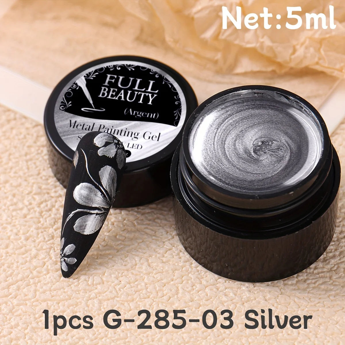 Chrome metallic 3D gel polish applied on nails
