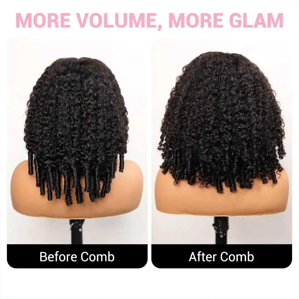 Burmese curly hd lace wig worn on model