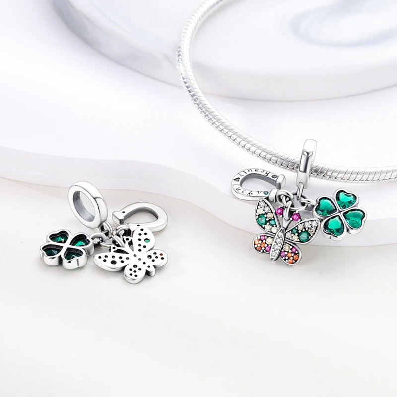 Butterfly charm beads attached to bracelet