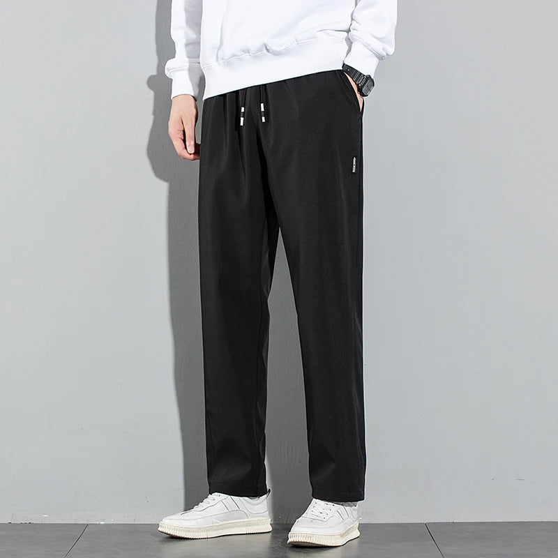 Ice silk straight leg trousers front view gray