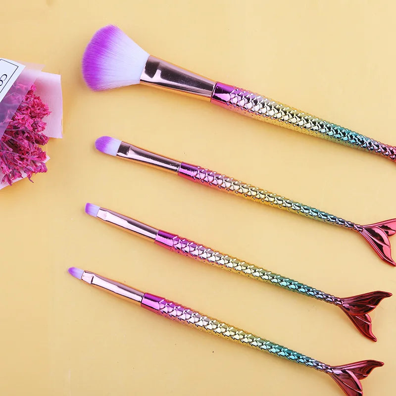 Mermaid ombre makeup brush set full 4-piece view