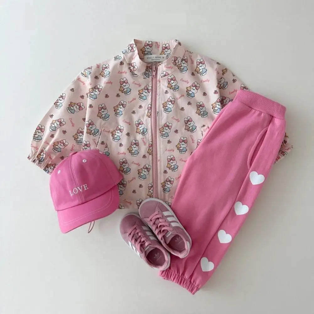 Baby cartoon print sun jacket worn by child