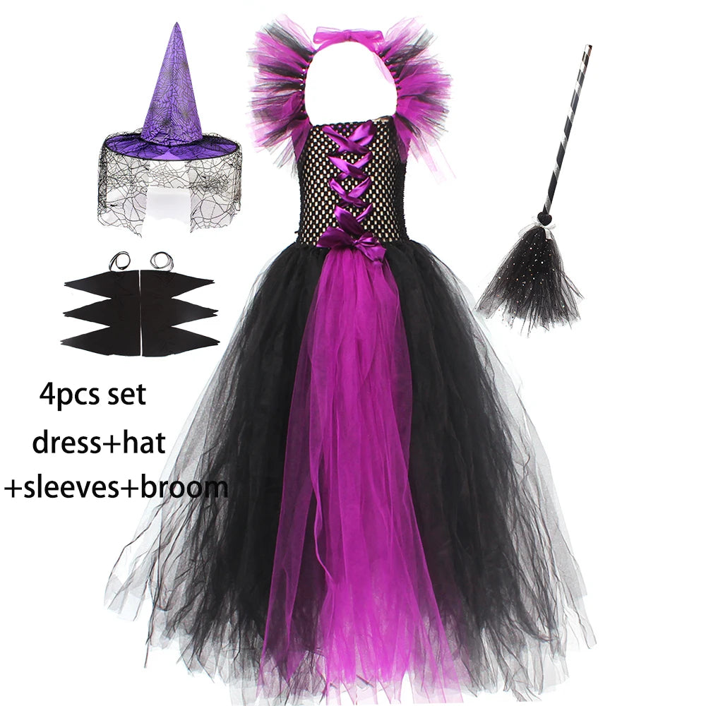 Girls Witch Halloween Costume – Spooky 3-Piece Dress Set