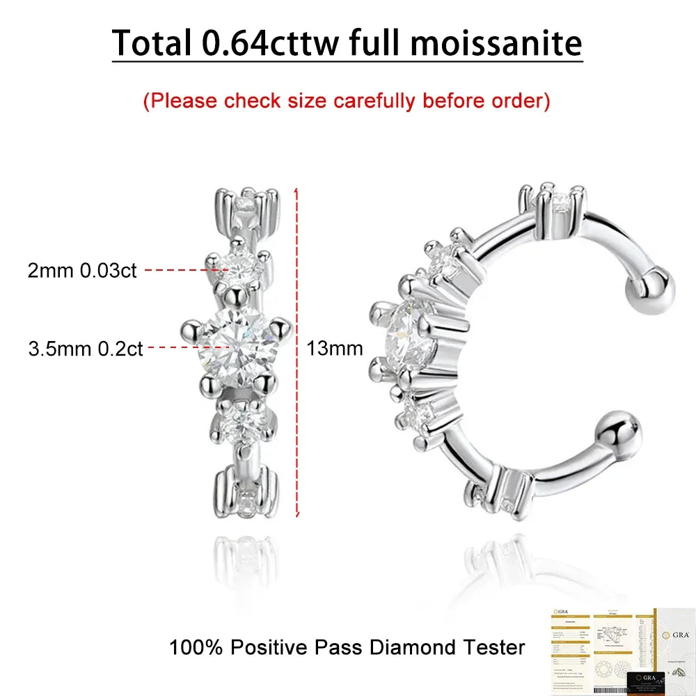 Moissanite clip-on ear cuffs front view