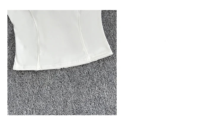 Women's zip-up yoga fitness tank top front view white