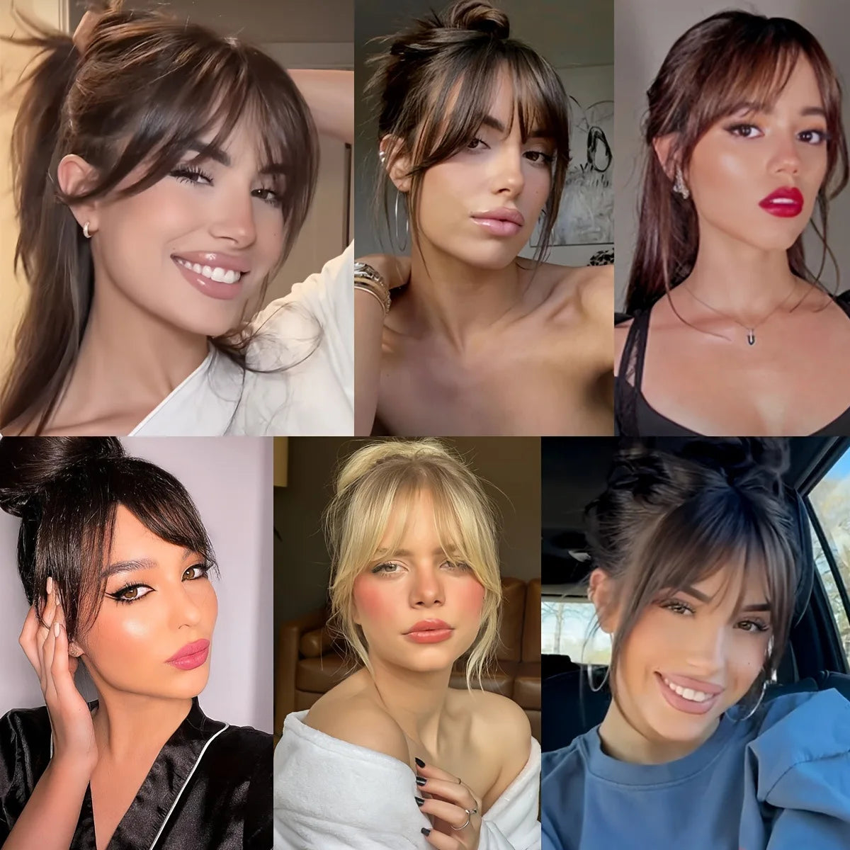 Clip-in bangs hair extension worn on model