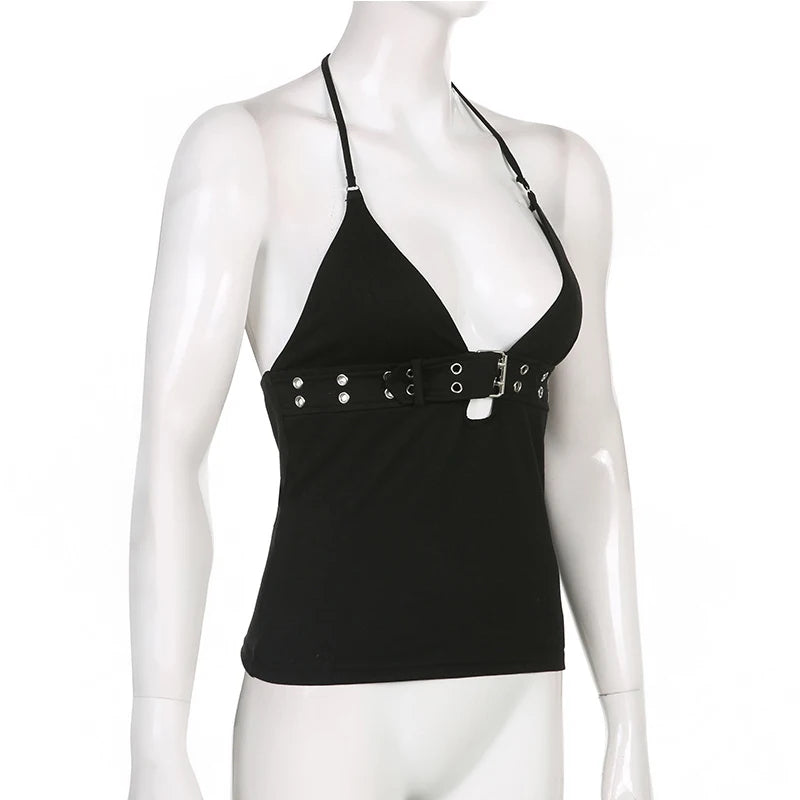 Bandage lace-up crop top back view black