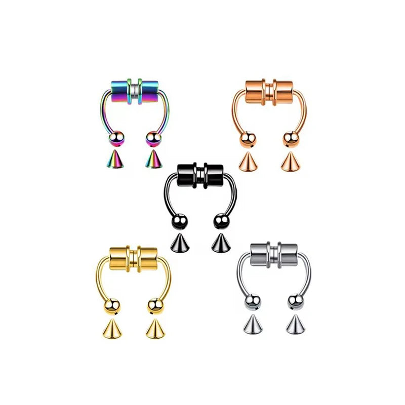 Magnetic faux nose ring worn on model