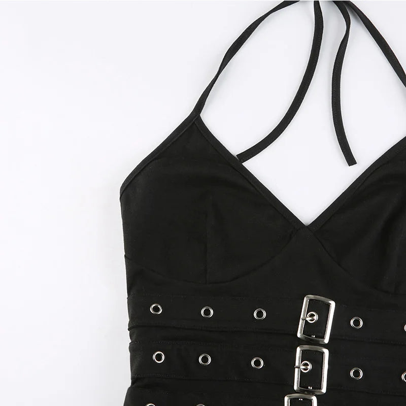 Bandage lace-up crop top front view black