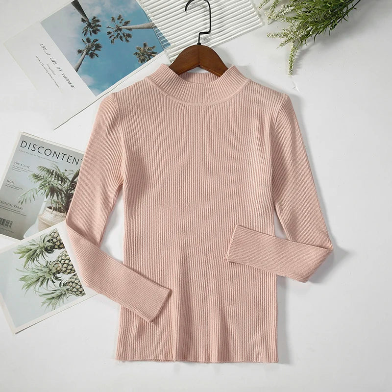 Soft turtleneck sweater front view pink
