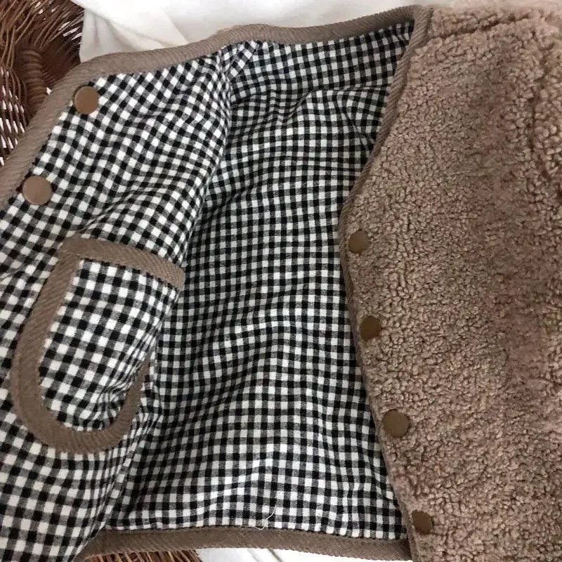 Kids reversible plaid jacket cream color option