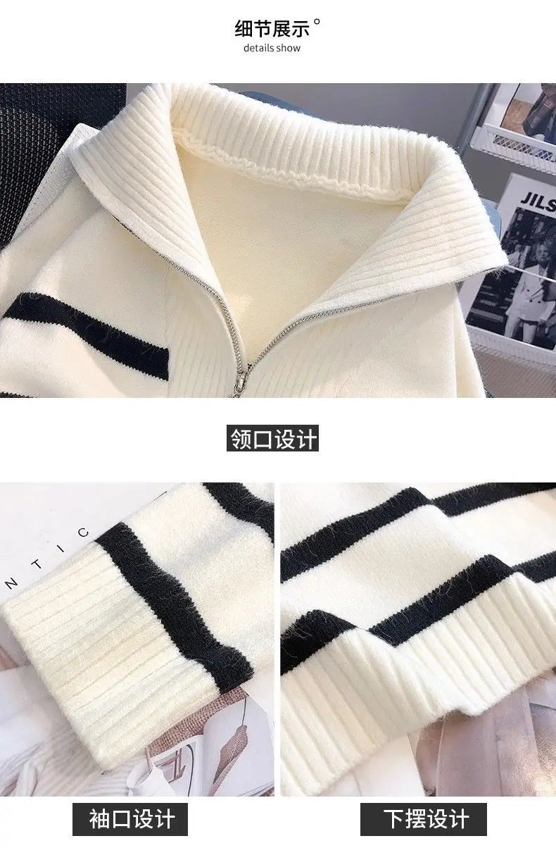 Zip stripe cropped sweater worn styled outfit