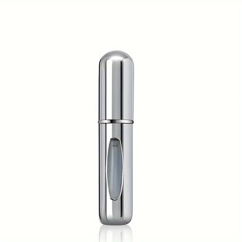 Mini Perfume Atomizer Bottles in silver, black, blue, and gold for stylish travel fragrance.