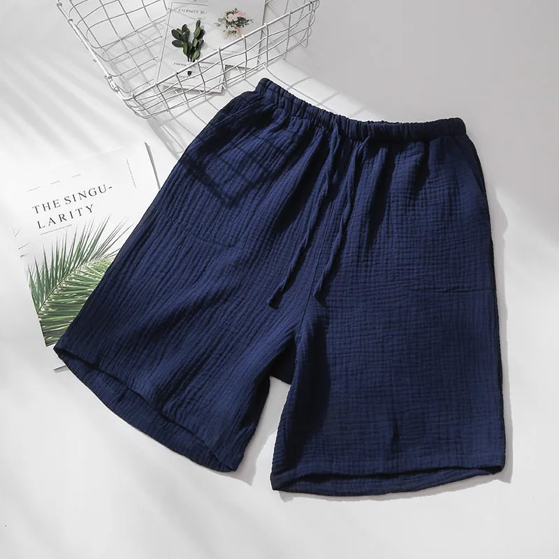 Unisex cotton crepe pajama shorts gray blue men's