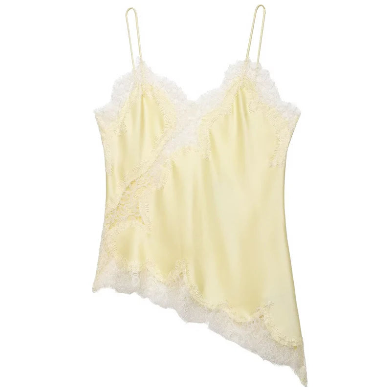 Asymmetrical backless camisole front view khaki yellow