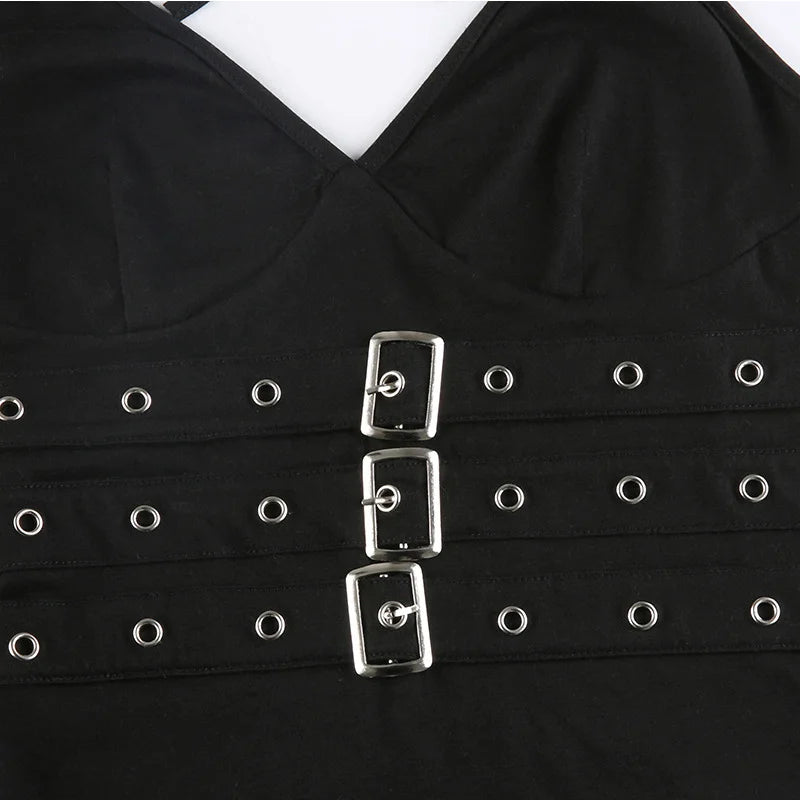 Bandage lace-up crop top front view black