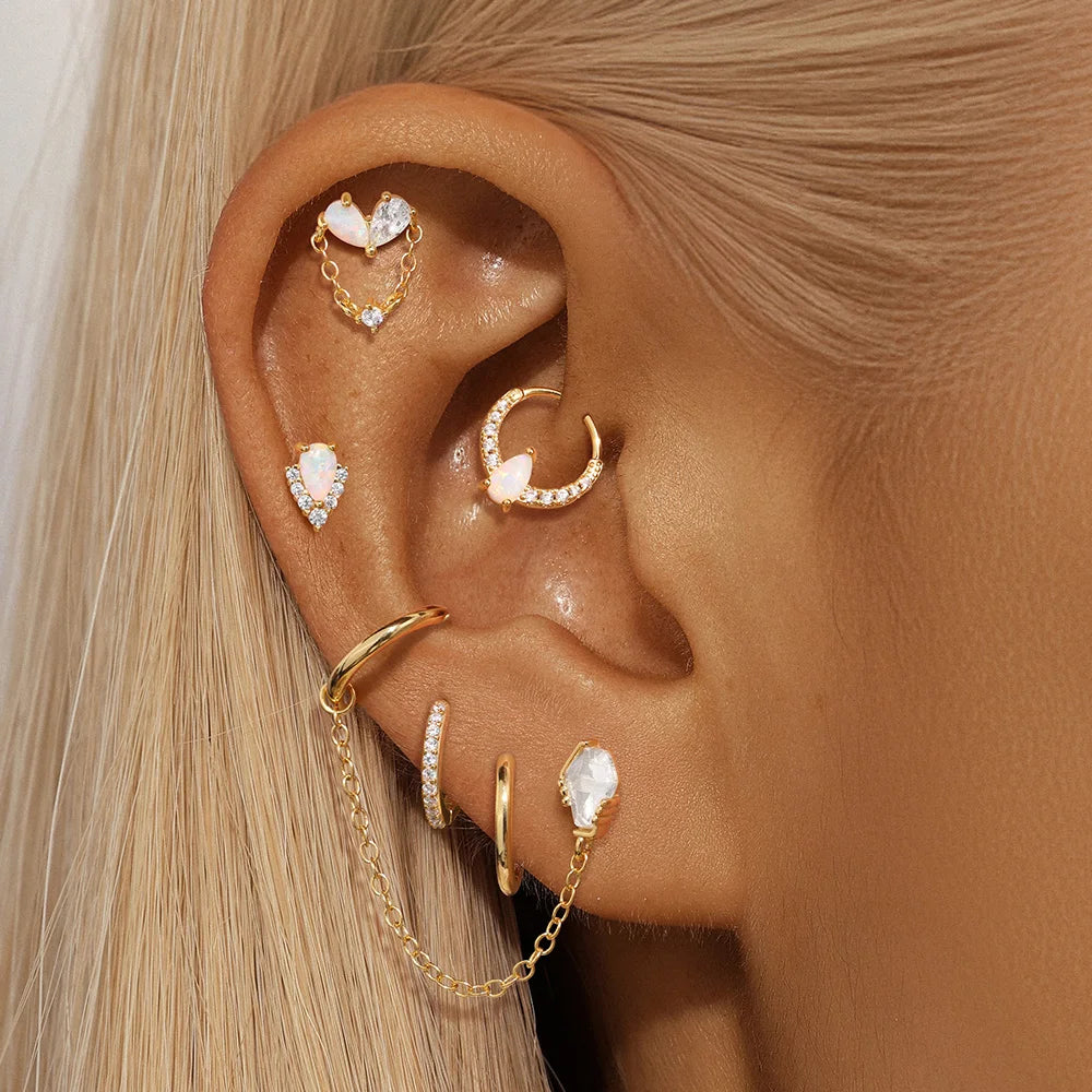 Moonstone geometric stud earrings gold-plated finish