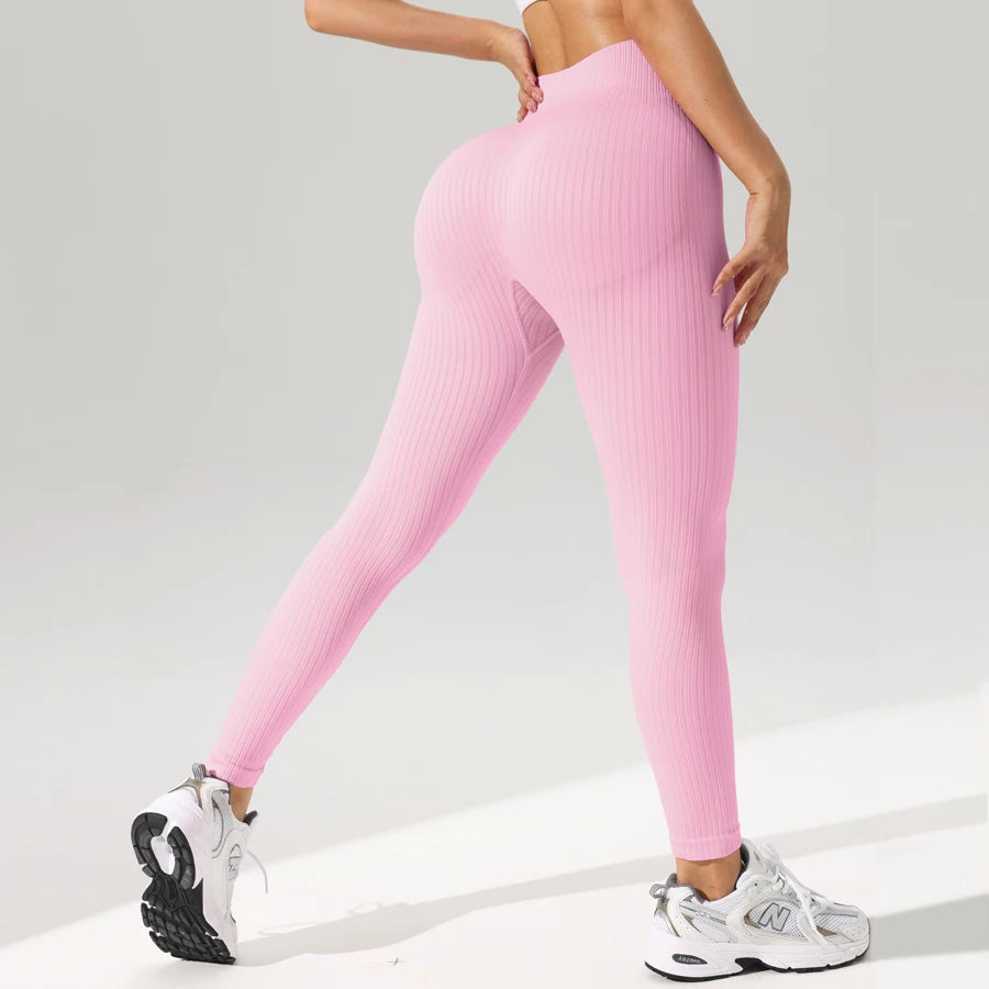 Tummy control yoga leggings front view pink