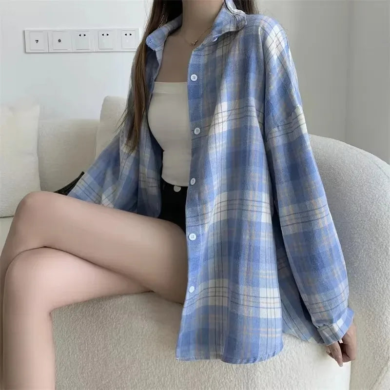 Vintage plaid shirt blue check side view