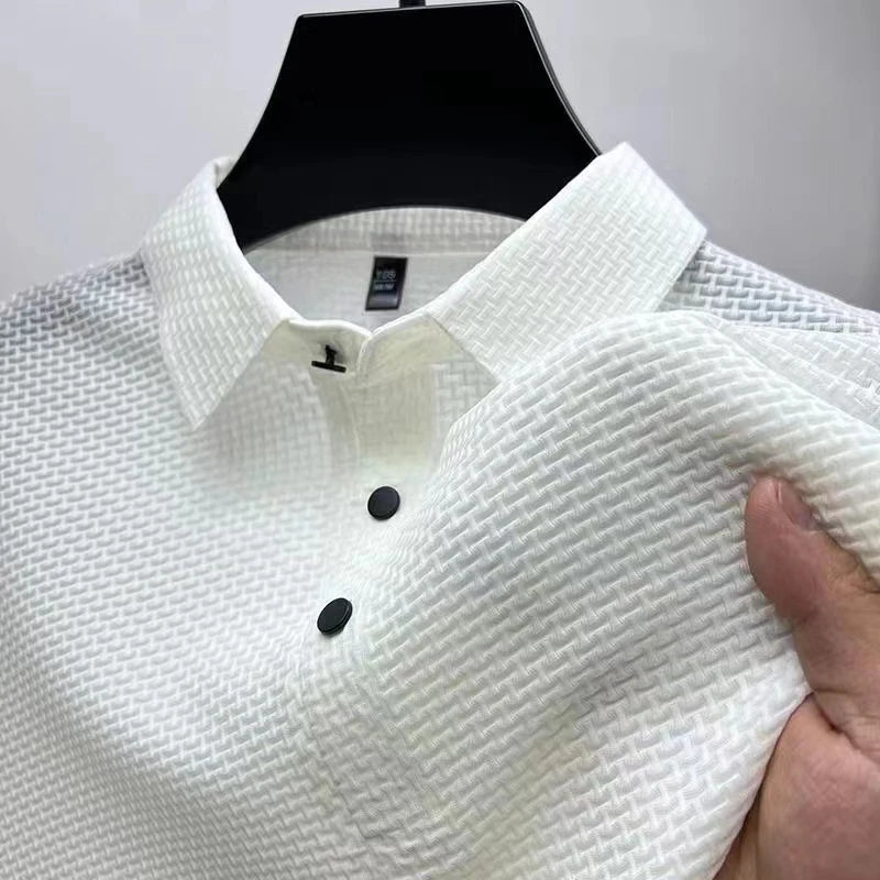 Bone print polo shirt front view white