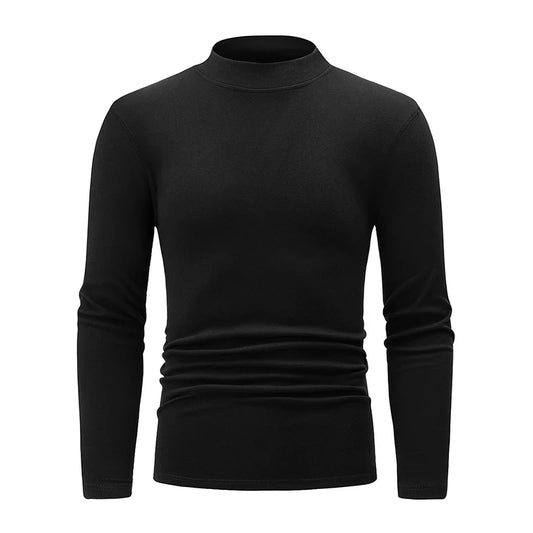 Men's semi-turtleneck long sleeve top worn under jacket