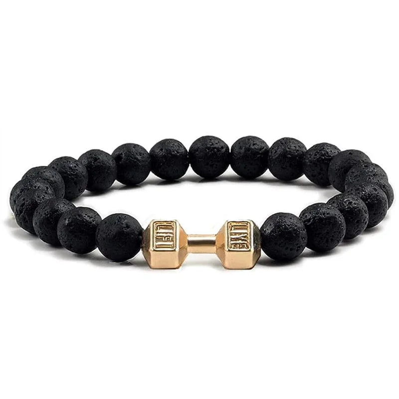 Lava stone beaded bracelet worn on wrist