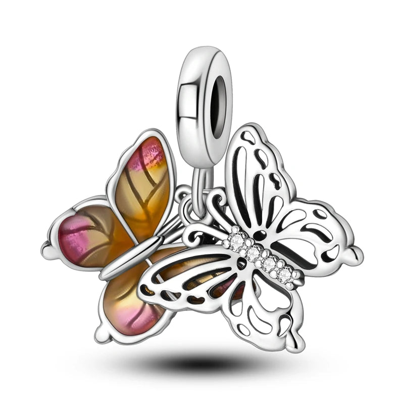 Butterfly charm beads attached to bracelet