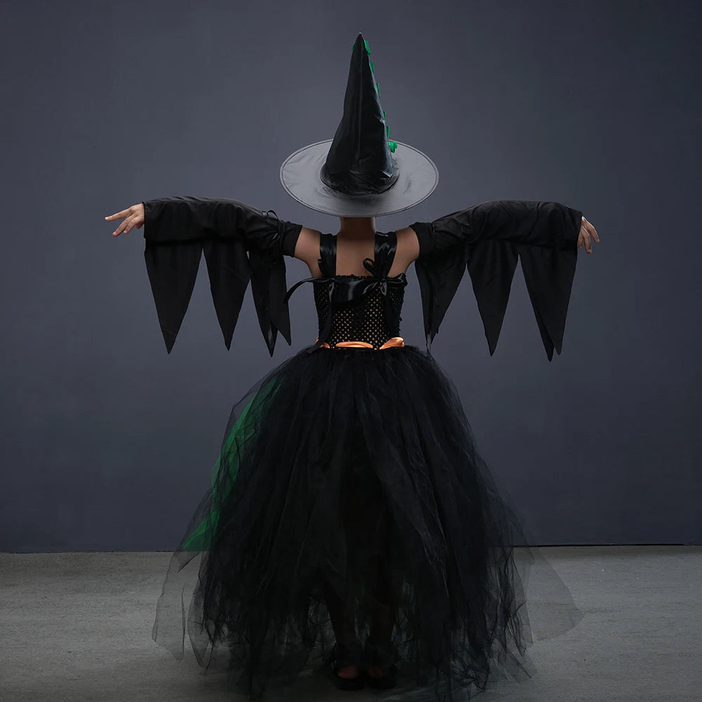 Girls witch Halloween costume worn by child
