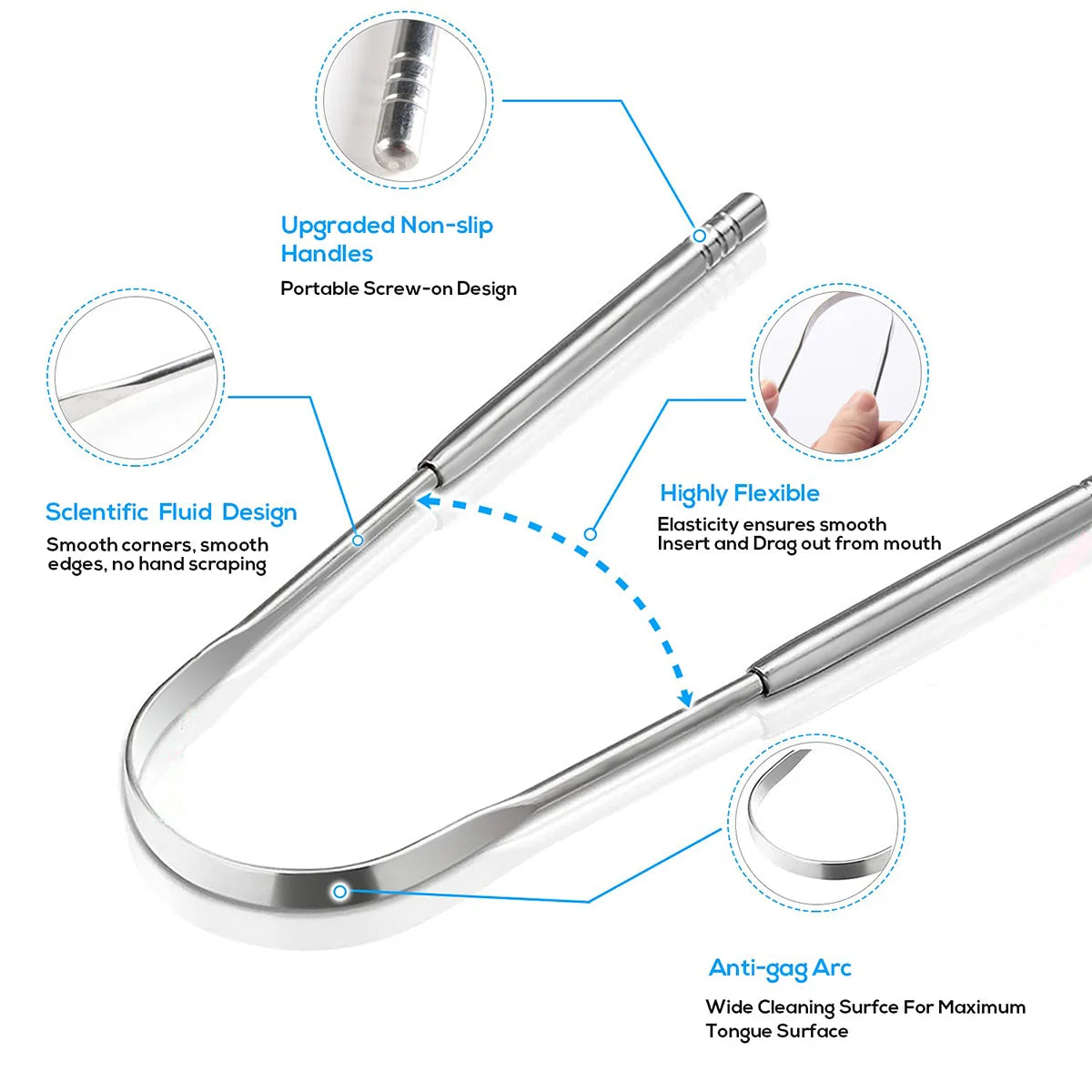 Stainless steel tongue scraper 3 piece set