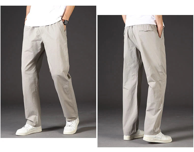 Cotton cargo pants front view taupe