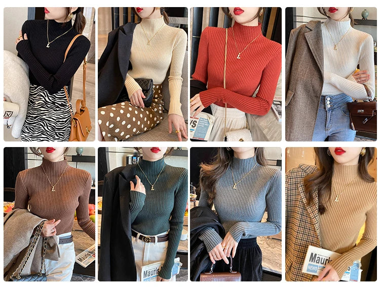 Slim turtleneck sweater fabric knit texture