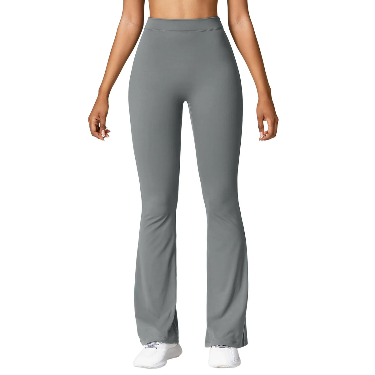 V-back waist leggings dark yellow flared close up front