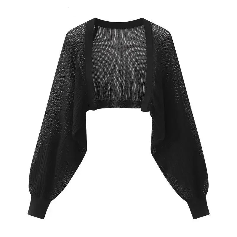 Ice silk sun proof cardigan front view black