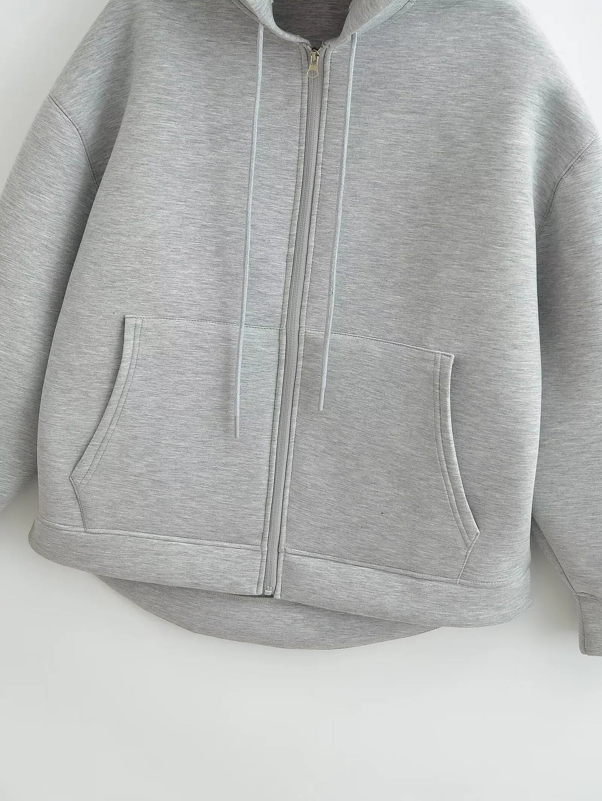 Women's zip-up hoodie jacket front view dark grey
