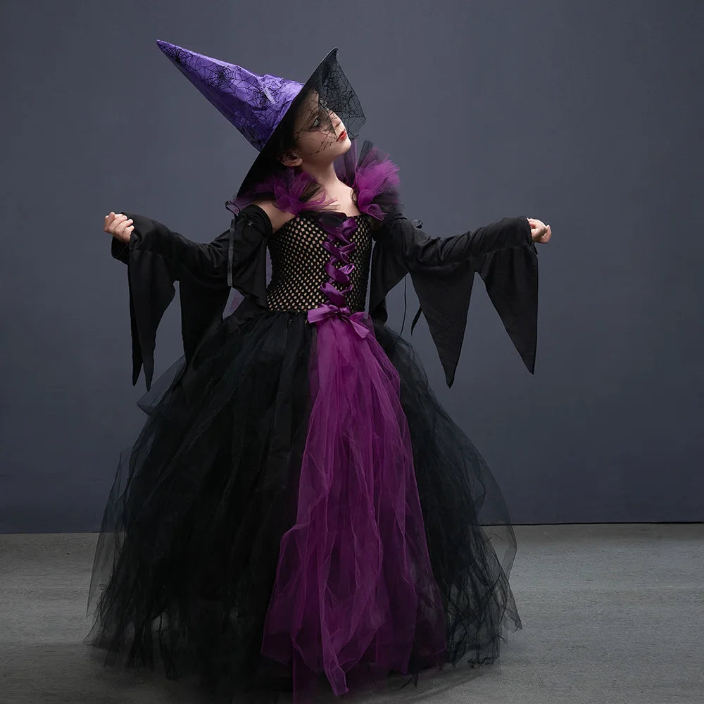 Girls Witch Halloween Costume – Spooky 3-Piece Dress Set