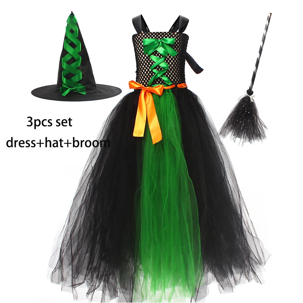 Girls Witch Halloween Costume – Spooky 3-Piece Dress Set