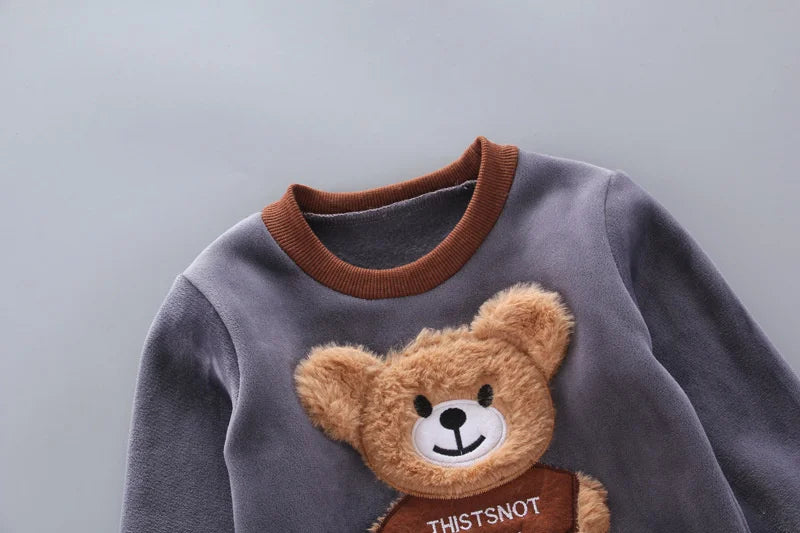 Kids hooded bear sweater set bear ear hood detail
