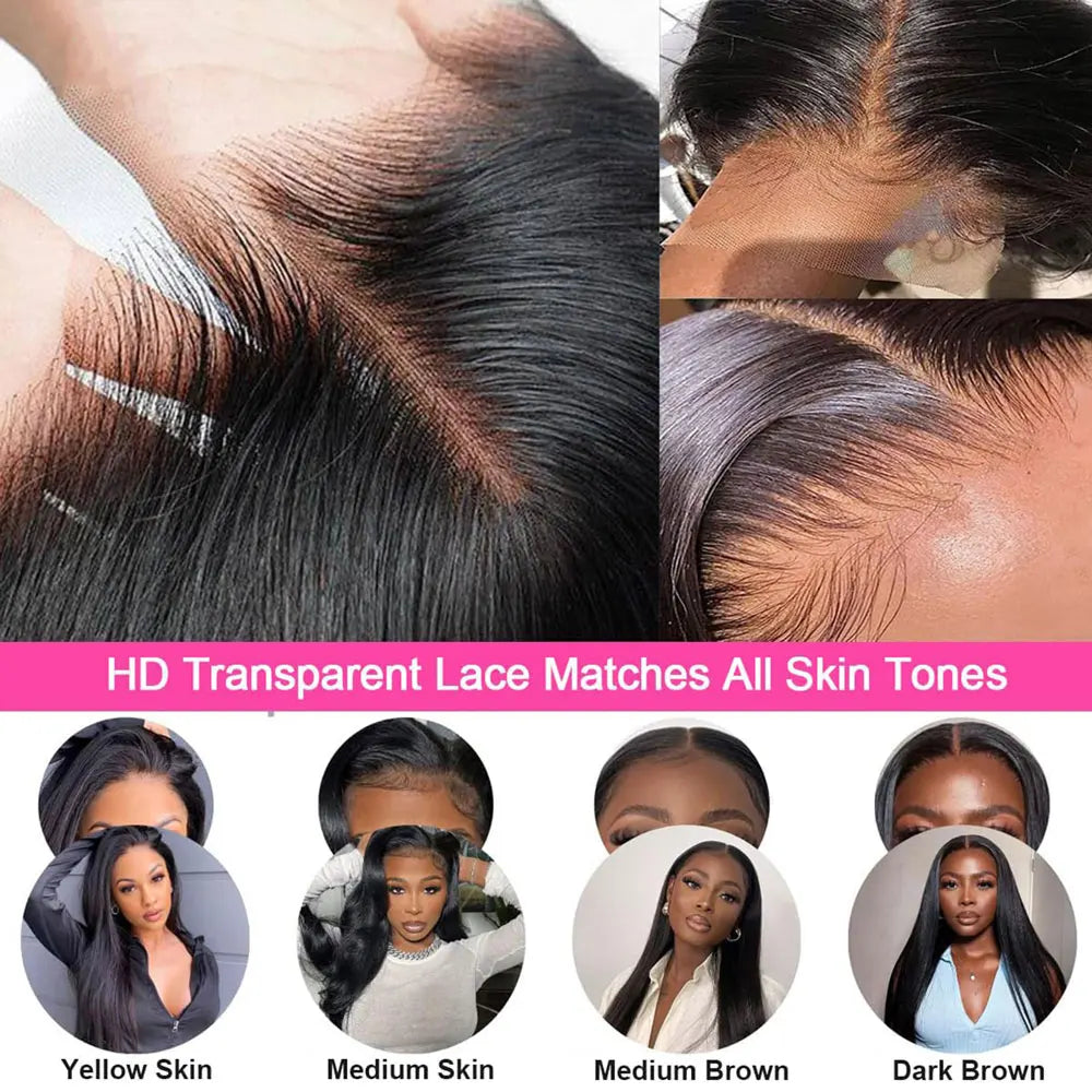 HD lace front straight human hair wig worn on model