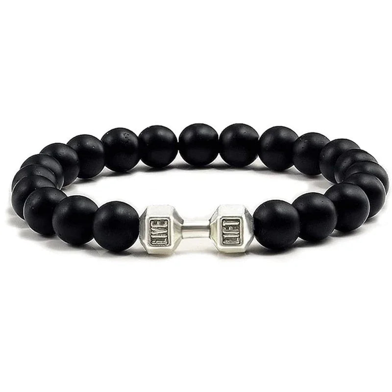 Lava stone beaded bracelet worn on wrist