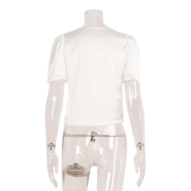 Lace V-Neck Top Women's Satin Slim Streetwear Tee
