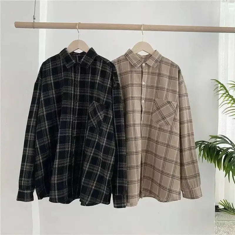 Oversized plaid shirt black hanging close up