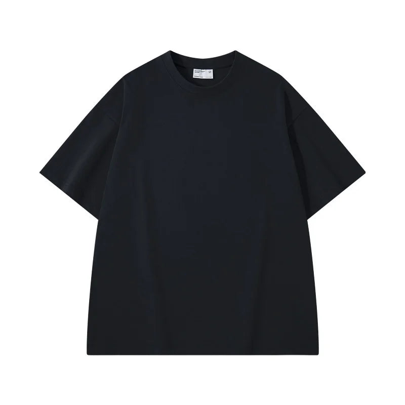 Men's heavyweight oversized drop shoulder tee worn casual outfit black