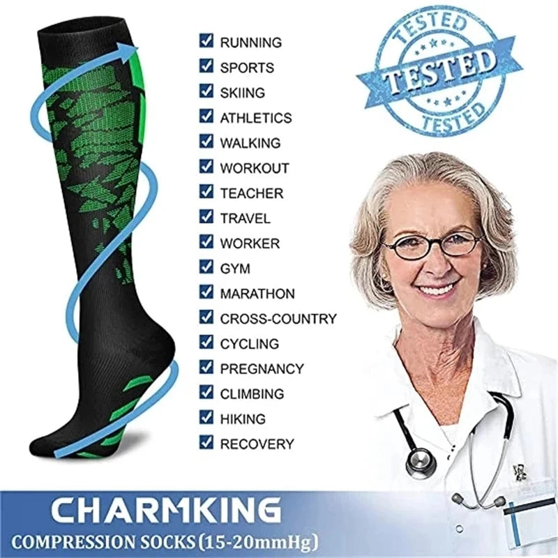 Compression support socks worn on legs