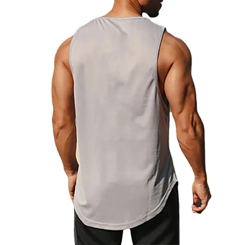 Quick-dry gym tank top front view gray