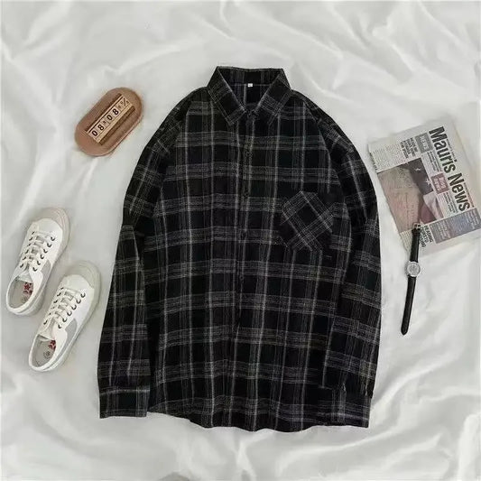 Oversized plaid shirt black hanging front