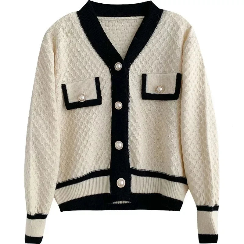 Oversized knit cardigan front view apricot