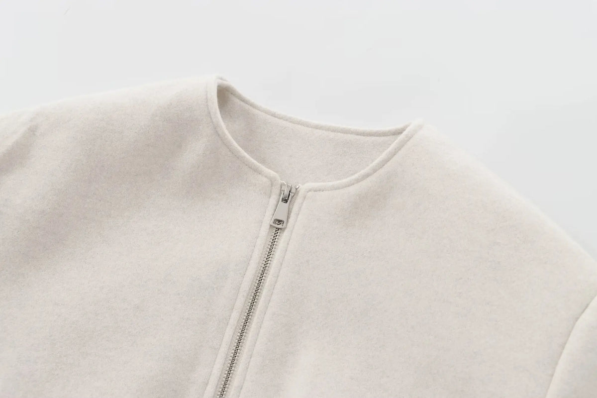 Cropped zip bomber jacket front view white